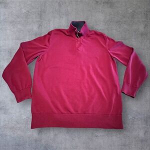 Mark Law‎ Mens Quarter Zip Sweater 100% Cotton Large Burgundy Pullover